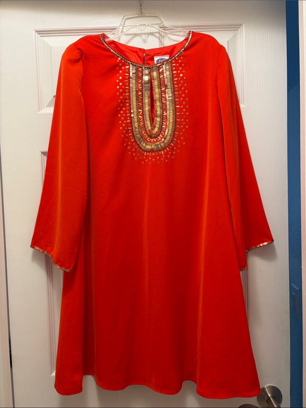 DG2 by Diane Gilman Embroidered Orange Tunic Dress with Gold Accents size small